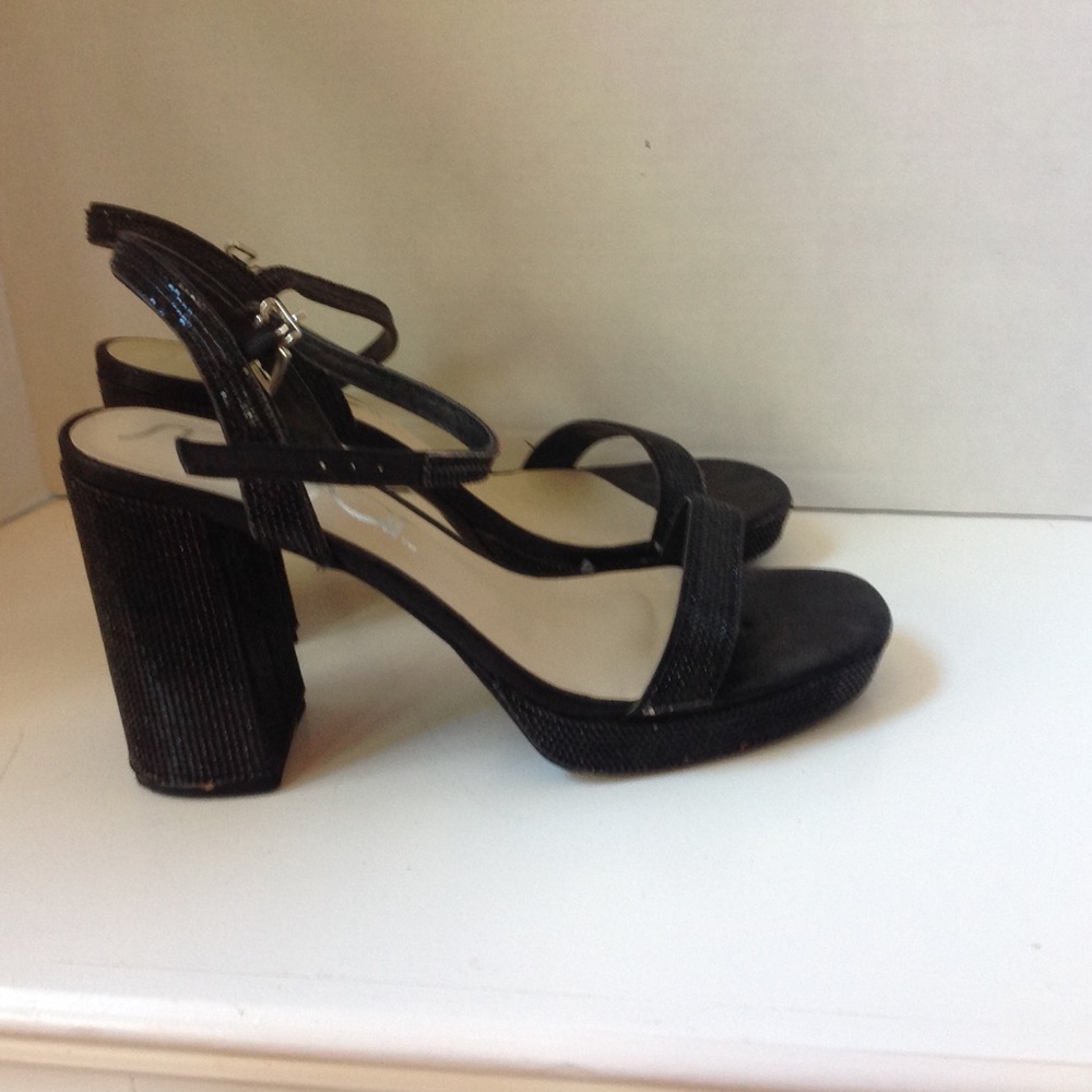 Sugar Black Sparkle Heels Sandals Stones Platform